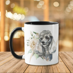 Vit ros Bouquet Pudel Hund Mugg