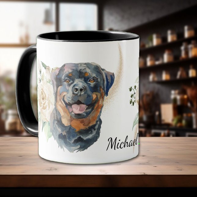 Vit ros Bouquet Rottweiler Hund Mugg (Skapare uppladdad)