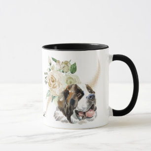 Vit ros Bouquet Saint Bernard Hund Mugg
