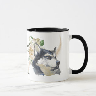 Vit ros Bouquet Siberian husky Hund Mugg
