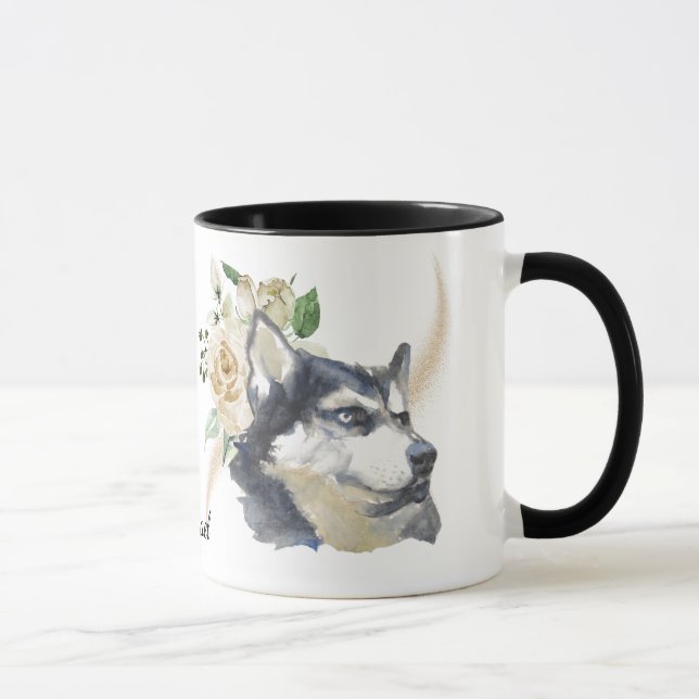 Vit ros Bouquet Siberian husky Hund Mugg (Höger)