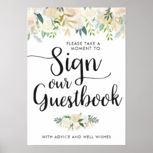 Vit ros Bouquet Underteckna vår gästbok Poster