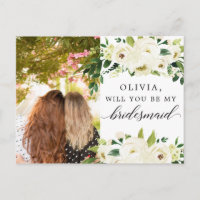 Vit ros Bridesmaid Frieri kort med foto
