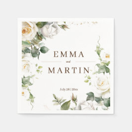 Vit ros Bröllop Elegant Blommigt Pappersservett