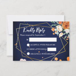 Vit ros bröllop OSA i marin blå orange Kort