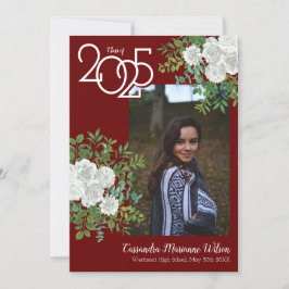 Vit ros Burgundy Photo Studenten-meddelande Inbjudningar