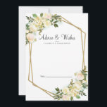 Vit ros Chic Blommigt Guld Bröllop Newlyged White Rådkort<br><div class="desc">Chic, elegant och formellt Newlyed Önskemål & Advice har romantiskt vattenfärgsvanilj vit ros med tips på rosa som visas i leafy greery på en tidlös skarp vit bakgrund. Ett mousserande, gyllene, kristallformat färg-ram ger trendig beröring. Anpassa bröllop-designen med dina detaljer i elegant charcol grått-bokstäver och -skript. Kortets baksida är en...</div>