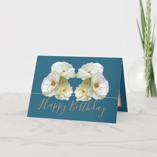 Vit ros Chic Elegant Blommigt Bouquet Birthday Kort (Framsida)