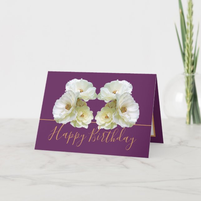 Vit ros Chic Elegant Blommigt Bouquet Birthday Kort (Framsida)