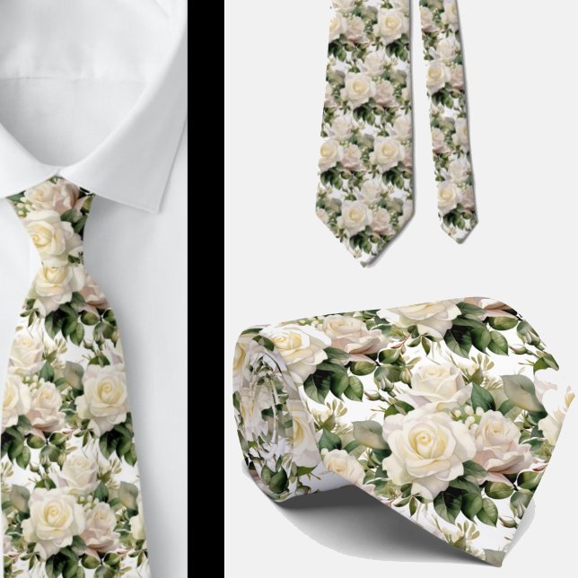 Vit ros Classic Forme Blommigt Neck Tie Slips (Skapare uppladdad)