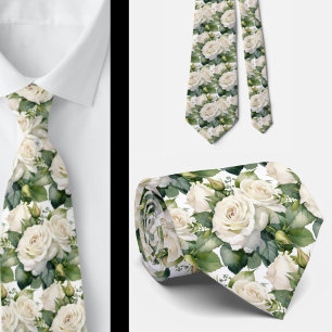Vit ros Classic Forme Blommigt Neck Tie Slips