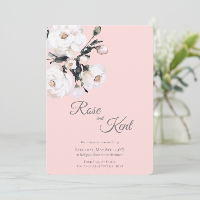 Vit ros Corner Bouquet | Rosa Inbjudningar (Stående Fram)