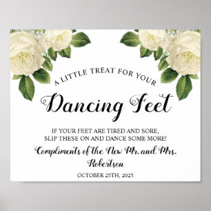Vit ros Dancing Feet Flinflip flops Bröllop Sign Poster