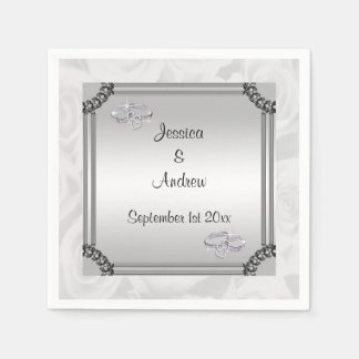 Vit ros & Diamond Bröllop Ringar Pappersservett