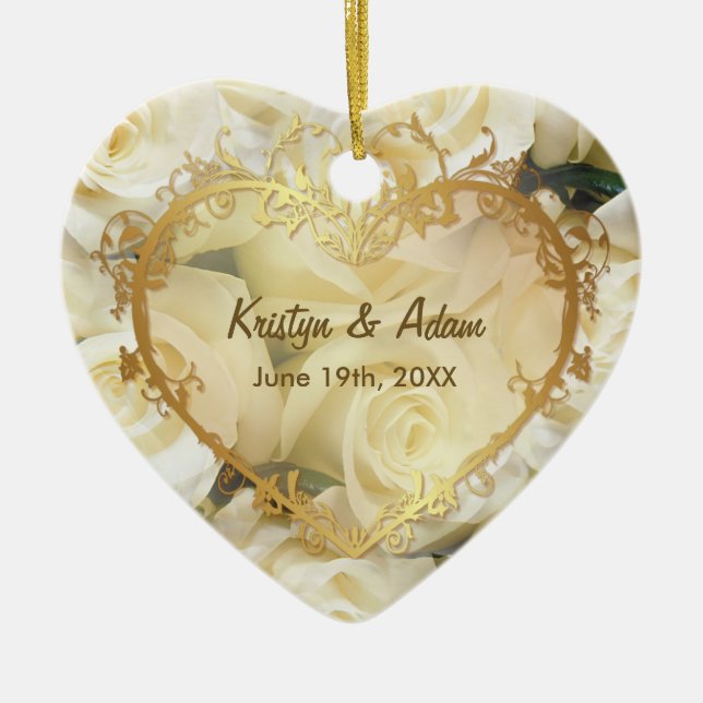 Vit ros Elegance - Anpassa Julgransprydnad Keramik (Framsidan)