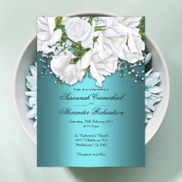 Vit ros Elegance on Aqua Wedding bjudande