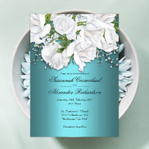Vit ros Elegance on Aqua Wedding bjudande