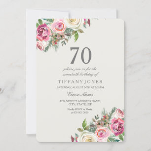 Vit ros Elegant 70:e Födelsedagsfesten Inbjudan