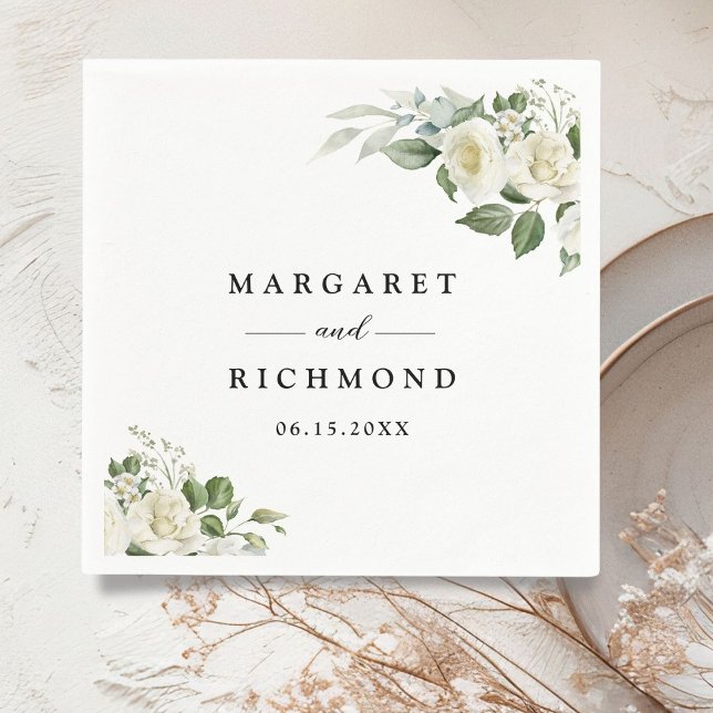 Vit ros Elegant Blommigt Bröllop Pappersservett (Skapare uppladdad)