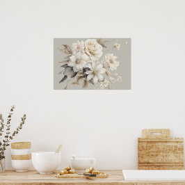 Vit Ros Elegant Blomsterbukett Poster