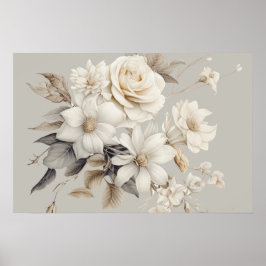 Vit Ros Elegant Blomsterbukett Poster