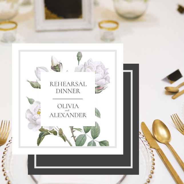 Vit ros Elegant bröllop Rehearsal Middag Inbjudningar (White Roses Elegant Wedding Rehearsal Dinner Invitation)
