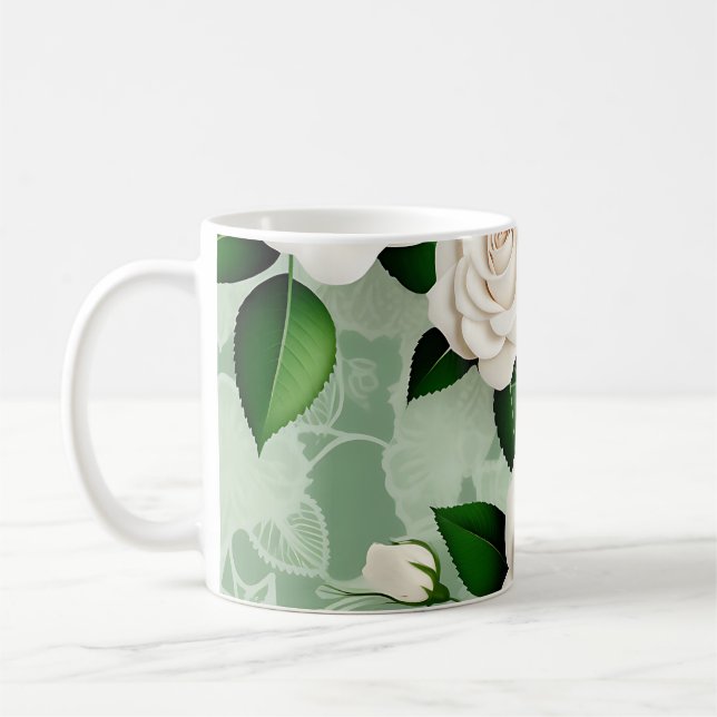 Vit ros Elegant på Grönt Kaffemugg (Vänster)