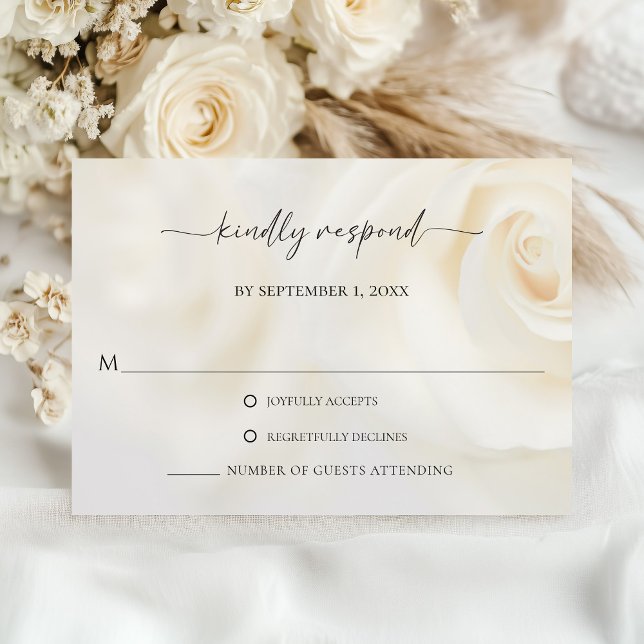 Vit Ros Elegant Skrift Bröllopsvarskort OSA Kort (White Rose Elegant Script Wedding Response Card)