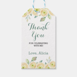 Vit ros Eucalyptus Flora Birthday Tack Presentetikett