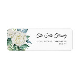 Vit ros Flowers Eucalyptus Baptism Adress Returadress Etikett