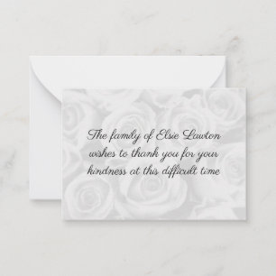 Vit ros Funeral Tack You Card Anteckningskort