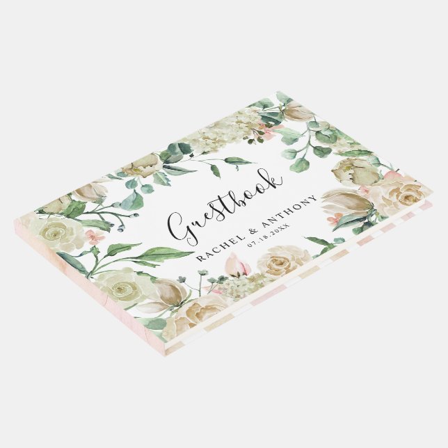 Vit ros Garden Wedding Lettering Chic Gästböcker (Hörn)