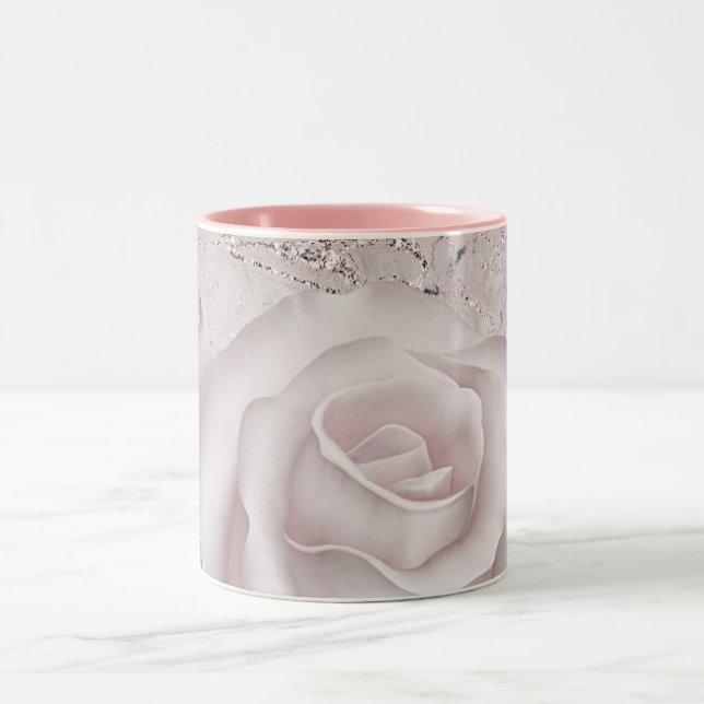  Vit ros Glam Modern Marble Shabby chic Två-Tonad Mugg (Center)