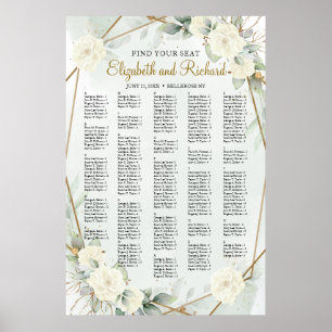 Vit ros Greenery Alphabetical Seatcher Poster