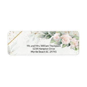 Vit ros Greenery Baby-Shower Returadress Etikett