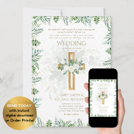 Vit ros Greenery Christian Bröllop Bible Verse Inbjudningar