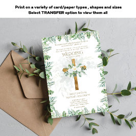 Vit ros Greenery Christian Bröllop Bible Verse Inbjudningar
