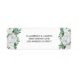 Vit ros Greenery Foliage Bröllop Returadress Etikett