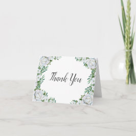 Vit ros Greenery Foliage Bröllop Tack Kort