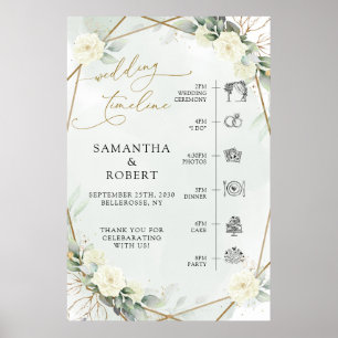 Vit ros Greenery Guld Ram tidslinjesignatur Poster