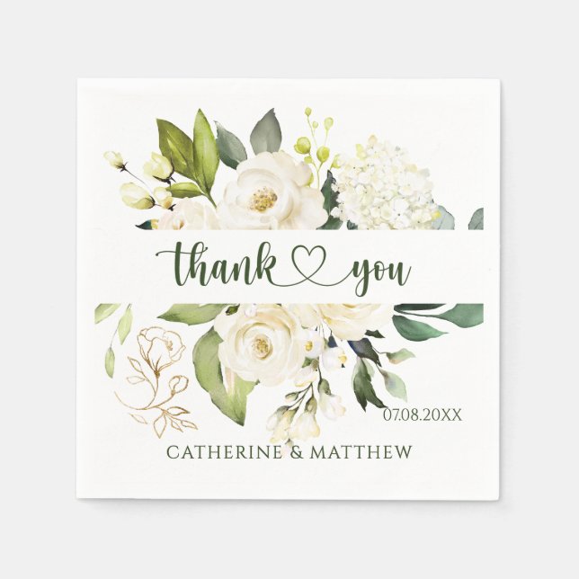 Vit ros Greenery Tack Pappersservett (Framsidan)