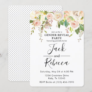 Vit ros Grey Gender Reveal Baby Shower Inbjudningar