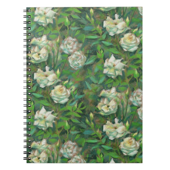 "Vit ros, grönt löv", vackra blommor Anteckningsbok (Framsidan)