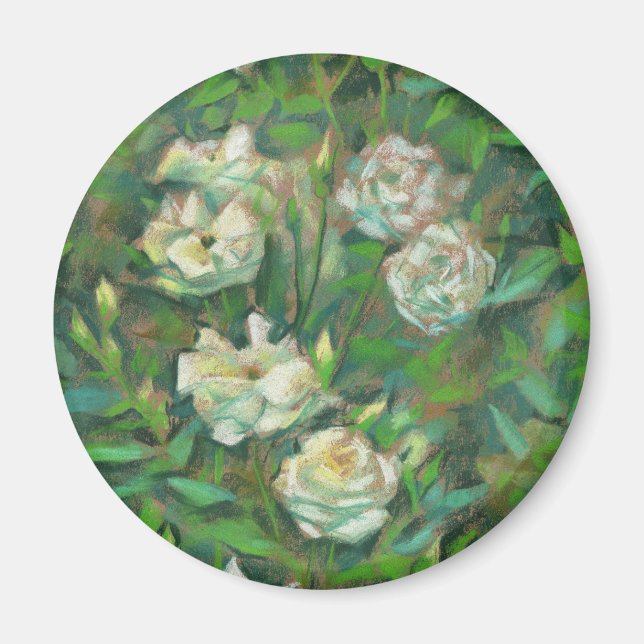 "Vit ros, grönt löv", vackra blommor Magnet (Framsidan)