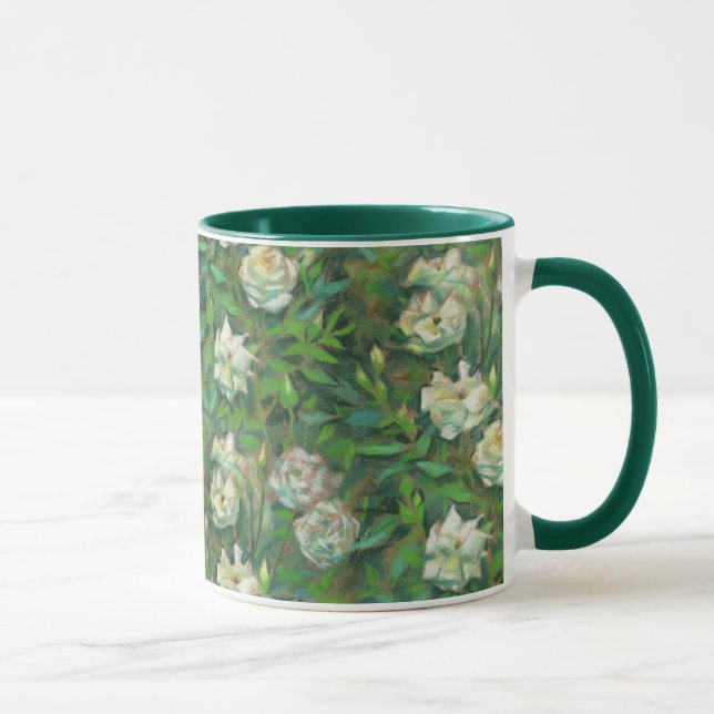 "Vit ros, grönt löv", vackra blommor Mugg (Höger)