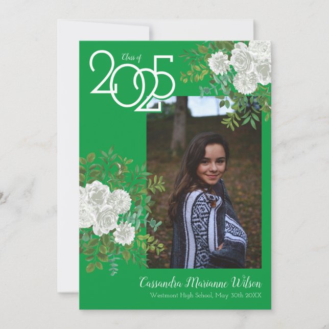 Vit ros Grönt Photo Studenten meddelande Inbjudningar (Framsida)