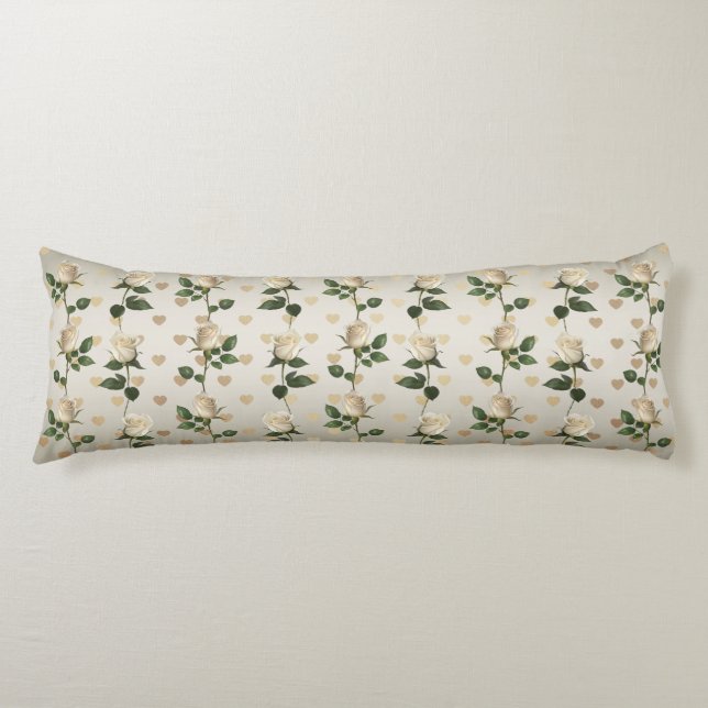 Vit ros Guld Hearts Body Pillow Kroppskudde (Framsidan)