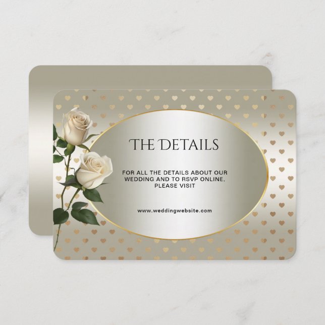 Vit ros Guld Hearts-kort för detaljhölje Tilläggskort (Fram/baksida)