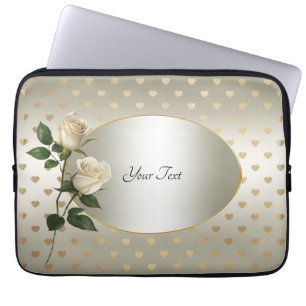 Vit ros Guld Hearts Laptop sleeve