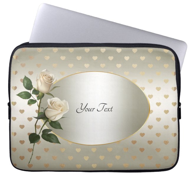 Vit ros Guld Hearts Laptop sleeve (Framsidan)